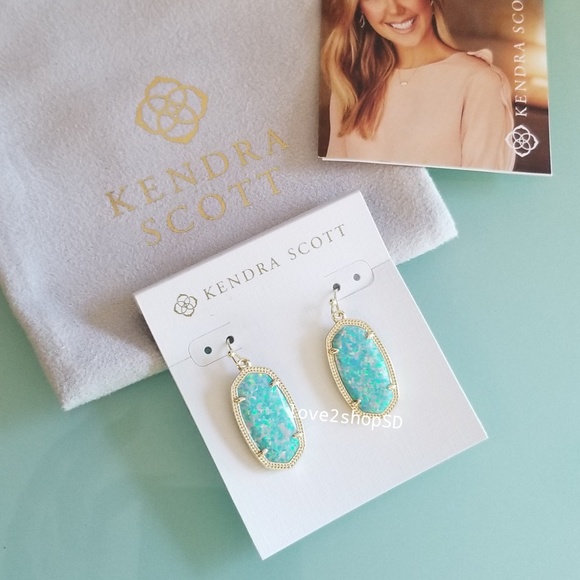 Kendra Scott Dani Earrings Aqua Kyocera Opal - Picture 2 of 3